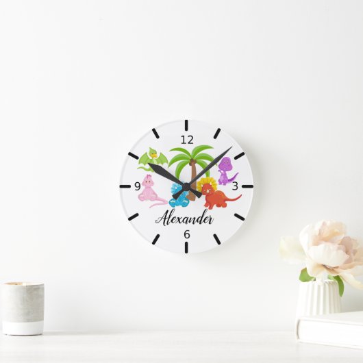 Personalisiert Baby Dinosaur & Friends Runde Wanduhr (Zuhause)
