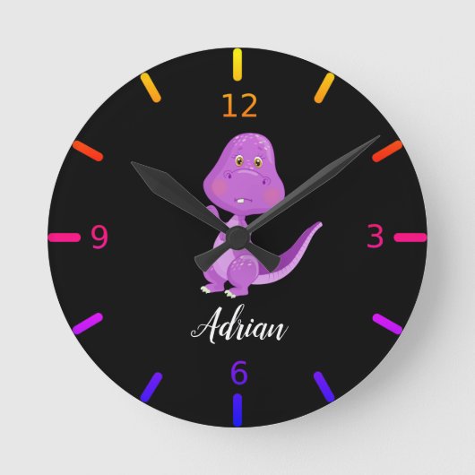 Personalisiert Baby Dinosaurier Runde Wanduhr (Vorderseite)