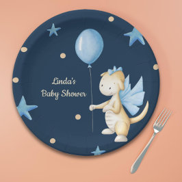 Personalisiert Baby Dragon mit Balloon Baby Dusche Pappteller