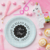 Personalisiert Baby Dusche Blue Zickzack Paper Tel Pappteller (Party)