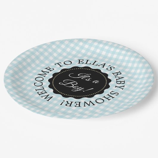 Personalisiert Baby Dusche Blue Zickzack Paper Tel Pappteller (Schrägansicht)