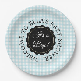 Personalisiert Baby Dusche Blue Zickzack Paper Tel Pappteller
