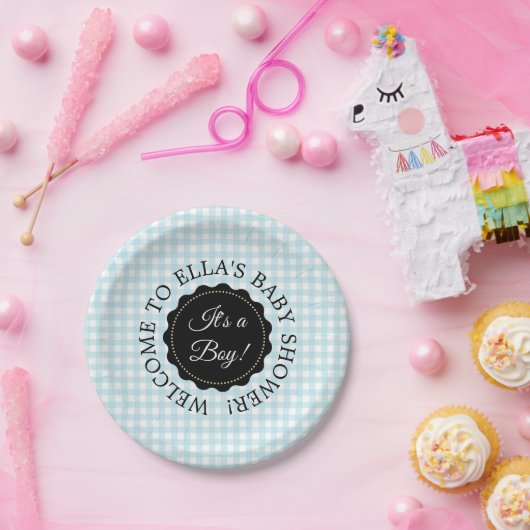 Personalisiert Baby Dusche Blue Zickzack Paper Tel Pappteller (Party)