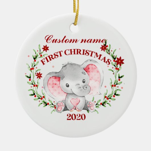 Personalisiert Baby Elephant 2020 erste Weihnachte Keramik Ornament (Vorne)