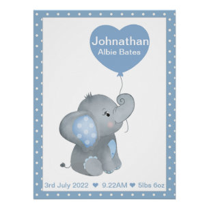 Personalisiert Baby Elephant Birth Print Poster