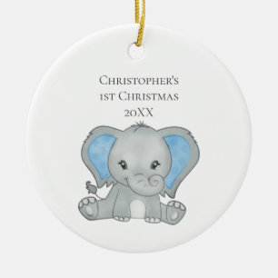 Personalisiert Baby Elephant Blue Baby 1. Weihnach Keramik Ornament