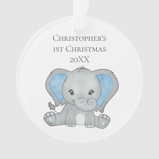 Personalisiert Baby Elephant Blue Baby 1. Weihnach Ornament (Vorderseite)