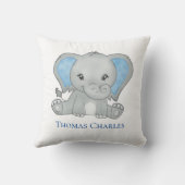 Personalisiert Baby Elephant Blue Gray Kinderzimme Kissen (Rückseite)