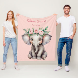 Personalisiert Baby Elephant Girl's Safari Kinderz Fleecedecke