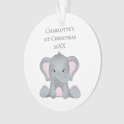 Personalisiert Baby Elephant Pink Baby 1. Weihnach Ornament (Vorderseite)