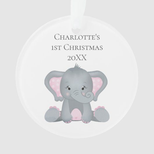 Personalisiert Baby Elephant Pink Baby 1. Weihnach Ornament (Vorderseite)