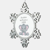 Personalisiert Baby Elephant Pink Baby 1. Weihnach Schneeflocken Zinn-Ornament (Rechts)