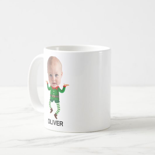 Personalisiert Baby Face Funny Christmas Elf Kaffeetasse (Vorderseite Links)