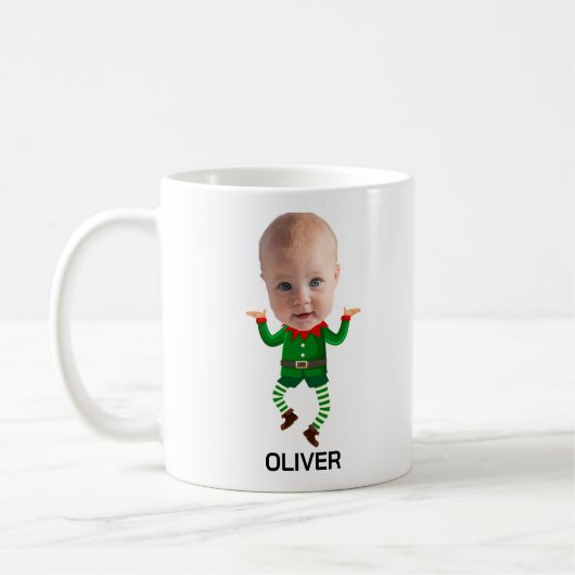 Personalisiert Baby Face Funny Christmas Elf Kaffeetasse (Links)