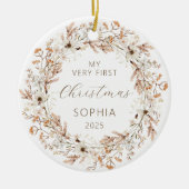 Personalisiert Baby First Christmas Boho Wildblume Keramik Ornament (Vorne)
