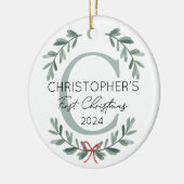 Personalisiert Baby First Christmas Festliche Grün Keramik Ornament (Links)