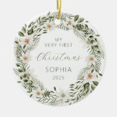 Personalisiert Baby First Christmas Forest Wreath Keramik Ornament (Vorne)