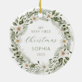Personalisiert Baby First Christmas Forest Wreath Keramik Ornament (Hinten)