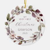 Personalisiert Baby First Christmas Lila Wreath Keramik Ornament (Vorne)
