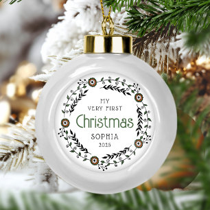 Personalisiert Baby First Christmas Nordic Keramik Kugel-Ornament