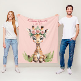 Personalisiert Baby Giraffe Feminine Safari Kinder Fleecedecke