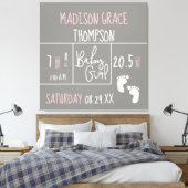 Personalisiert, Baby Girl Announcement Gray, Pink Leinwanddruck (Insitu (Schlafzimmer))