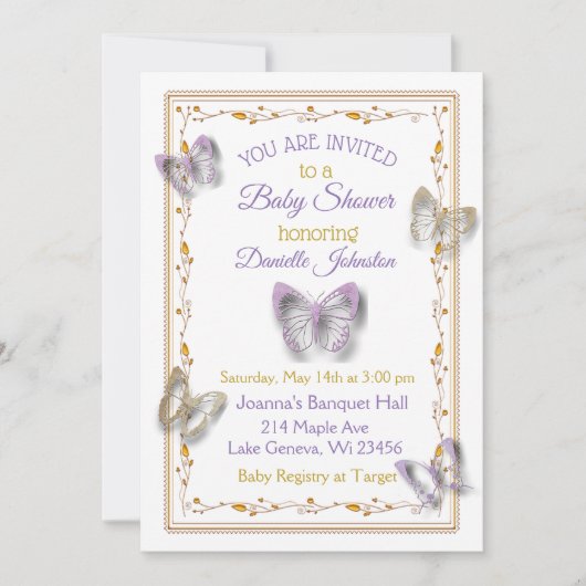 Personalisiert Baby Girl Butterfly Babydusche Einladung (Vorderseite)