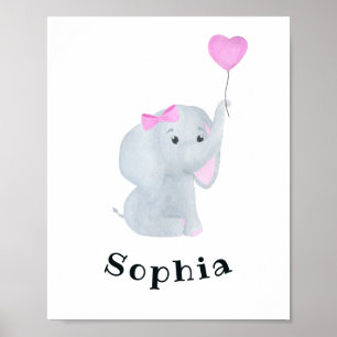 Personalisiert Baby Girl Elephant Kinderzimmer Win Poster