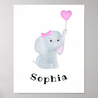 Personalisiert Baby Girl Elephant Kinderzimmer Win Poster