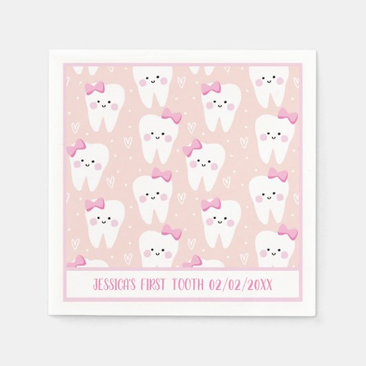 Personalisiert Baby Girl First Tooth Paper Napkin Serviette (Vorderseite)