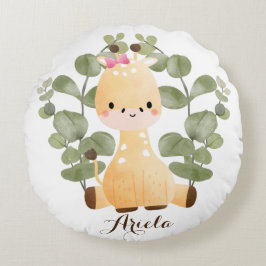 Personalisiert Baby Girl Giraffe Rundwurfpilz Rundes Kissen