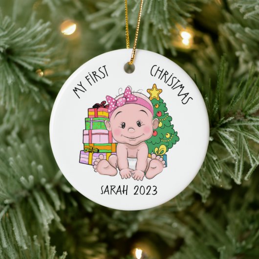 Personalisiert Baby Girl Keramik Ornament (Baum)