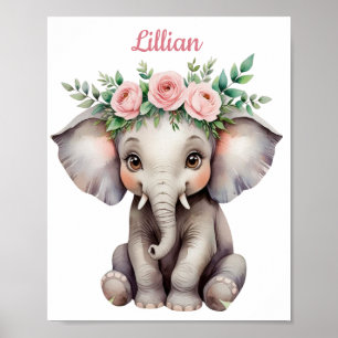 Personalisiert Baby Girl Kinderzimmer Niedlich Ele Poster