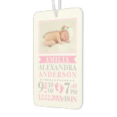 Personalisiert Baby Girl Pink Grey Birth Stats Autolufterfrischer (Links)