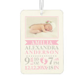 Personalisiert Baby Girl Pink Grey Birth Stats Autolufterfrischer (Rückseite)