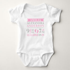 Personalisiert Baby Girl Pink Grey Birth Stats Baby Strampler