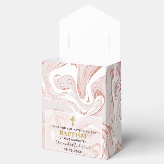 Personalisiert Baby Girl Rose Gold Marmor Taufe Geschenkschachtel (Geöffnet)