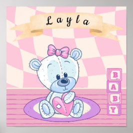 Personalisiert Baby Girl Teddy Bear Kinderzimmer Poster