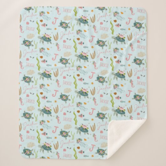 Personalisiert Baby Girl Turtle | 50 x 60 Sherpadecke (Vorderseite)