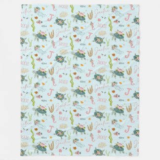 Personalisiert Baby Girl Turtle | 60 x 80 Fleecen Fleecedecke