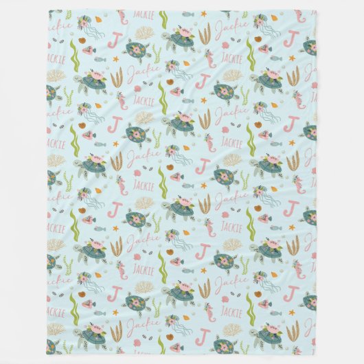 Personalisiert Baby Girl Turtle | 60 x 80 Fleecen Fleecedecke (Vorderseite)