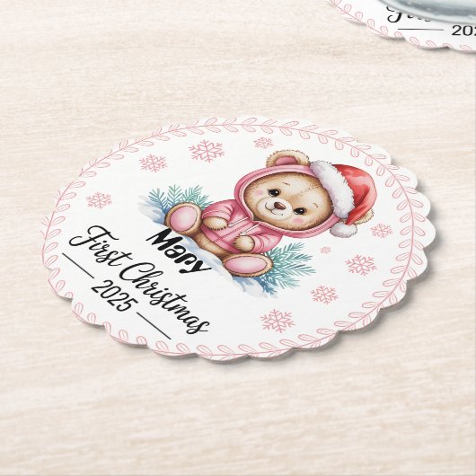 Personalisiert Baby Girl's First Christmas Unterse Untersetzer (angewinkelt)
