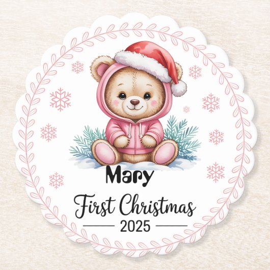 Personalisiert Baby Girl's First Christmas Unterse Untersetzer (Vorderseite)