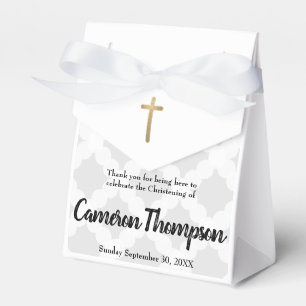 Personalisiert Baby Gray Gold Cross Christening Geschenkschachtel