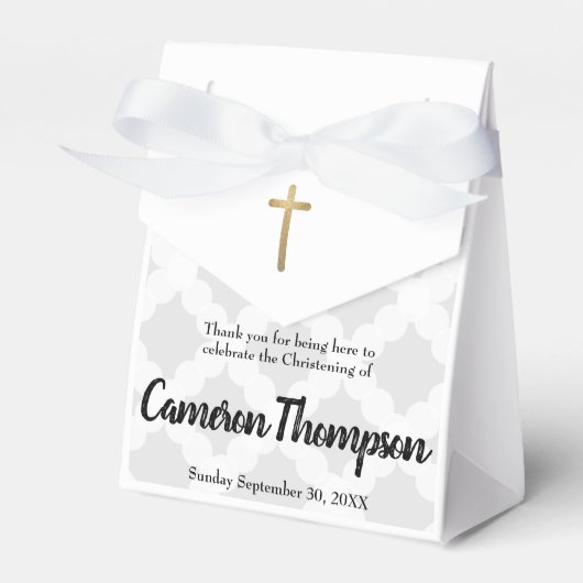 Personalisiert Baby Gray Gold Cross Christening Geschenkschachtel (Vorderseite)
