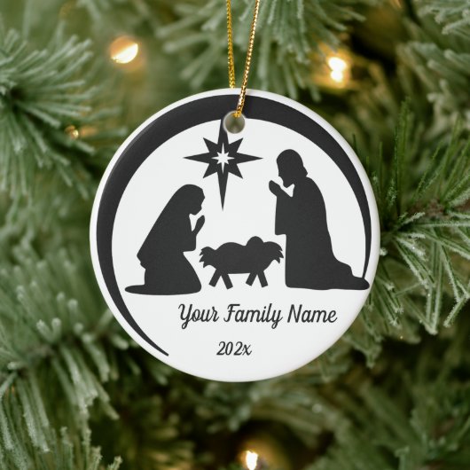 Personalisiert Baby Jesus Manger Weihnachtsfeierta Keramik Ornament (Baum)