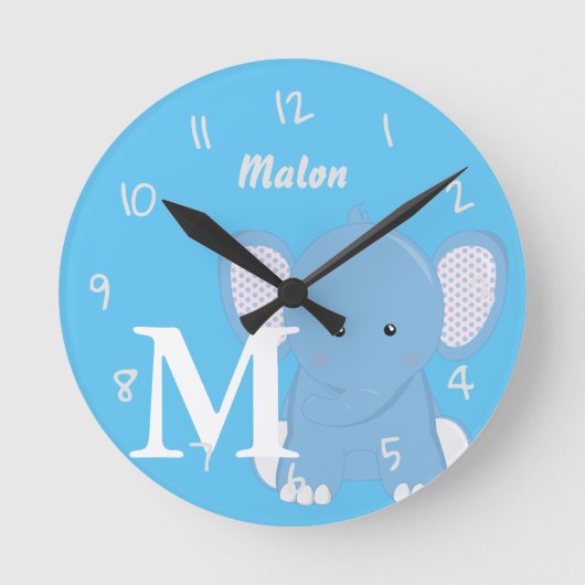 Personalisiert Baby Light Blue Round Clock Runde Wanduhr (Vorderseite)