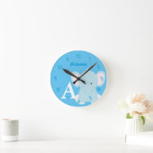 Personalisiert Baby Pastel Blue Elephant Round Clo Runde Wanduhr (Zuhause)
