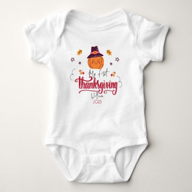 Personalisiert Baby Pumpkin Erster Erntedank Baby Strampler (Vorderseite)