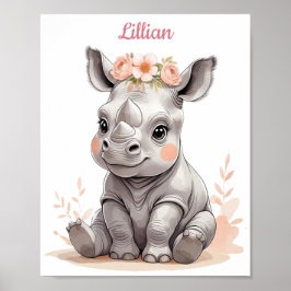 Personalisiert Baby Rhino Elegante Safari Kinderzi Poster